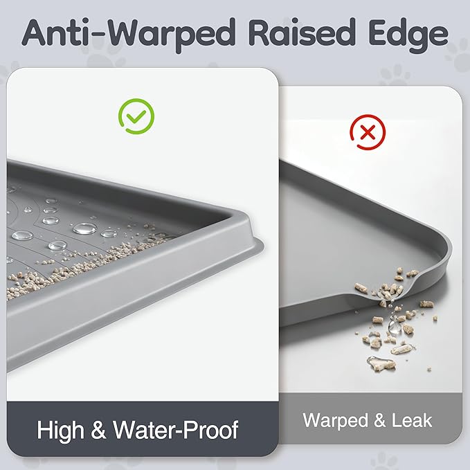 ISSEVE Cat Litter Mat 40" x 28" XL, Extra Large Silicone Mat for Litter Box, 1.38" Raised Edge Urine Proof Litter Trapping Mat Pad for Scatter Control, Soft on Kitty Paws, Protect Floor (Dark Grey)