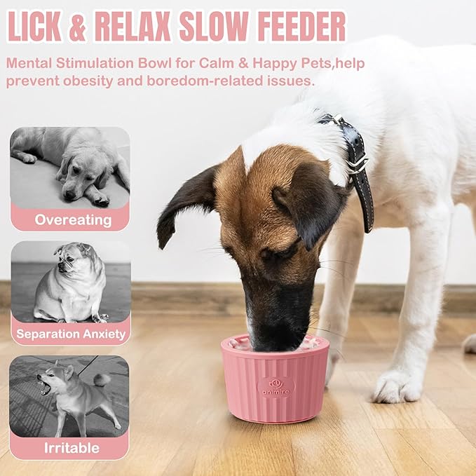 Dog Lick Bowl, Anxiety Relief Dog Licking Mat Freezer Treat Dispenser, Non-Slip Anti-Choking Silicone Slow Feeder Lick Bowl for Small Medium & Large Breed Dogs, BPA Free(Pink,S)