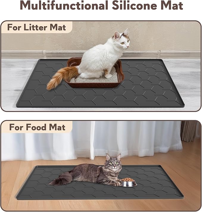 Cat Mat for Litter Box, Large 40" X 28" Cat Litter Mat XL, Waterproof Silicone Pad for Floor, Black