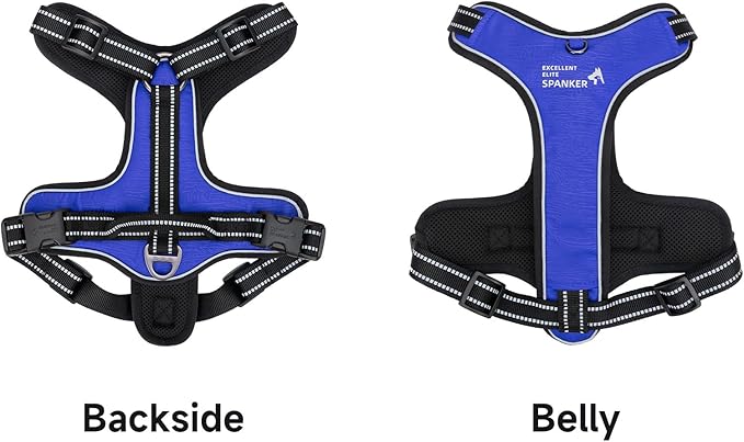 EXCELLENT ELITE SPANKER Nylon Reflective Dog Harness Adjustable No Pull Lightweight EVA Padded Vest Nameplate-Front Clip Service Dog Harness with Buckle for Medium Large Dogs (Blue, S)