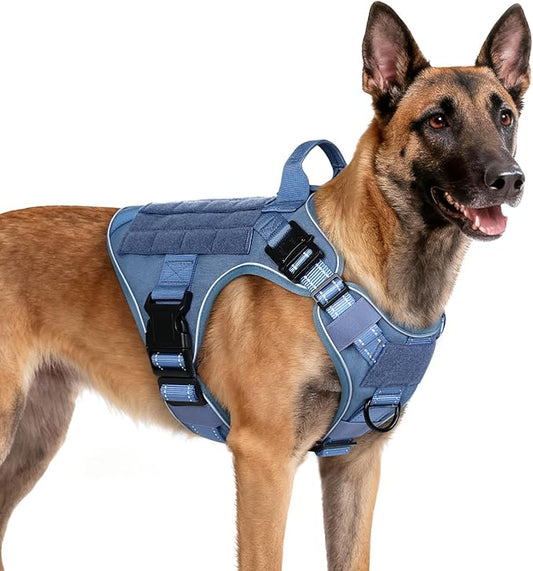rabbitgoo Tactical Dog Harness Medium Sized, No Pull Upgraded Reflective Heavy Duty Molle Vest with Handle, Adjustable Military Service Dog Vest for Walking Hiking Training, Blue, M