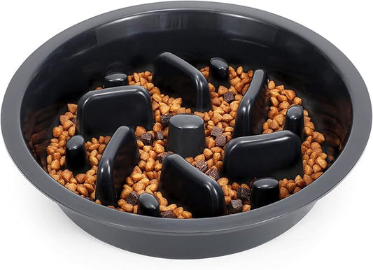 JASGOOD Dog Slow Feeder Bowl - Reduce Slip Puzzle Bowl for Elevated Pet Feeders - Interactive Bloat Stop Dog Dishes - Dark Gray, Fit Opening 7.5"-8"