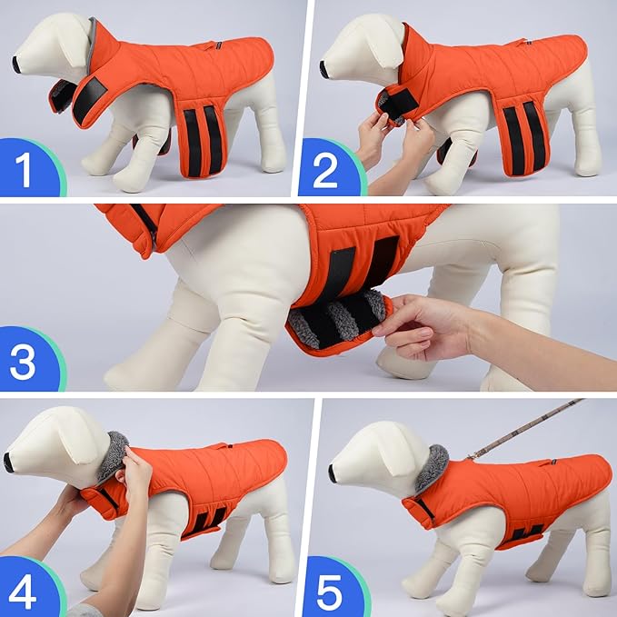 MIGOHI Warm Dog Coat - Winter Dog Jacket, Reflective Windproof Fleece Vest with Leash Hole and Furry Collar, Orange,3XL