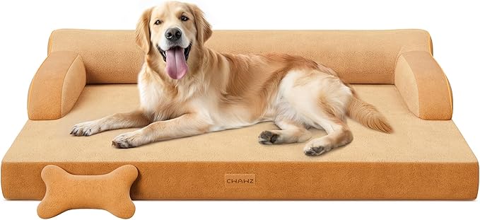 XL Orthopedic Dog Bed, Extra Large Dog Bed, Dual-Sided Pet Cooling Beds with Memory Foam Washable Cover Nonslip Bottom, Waterproof XLarge Pet Couch Beds with Bolsters, Brown