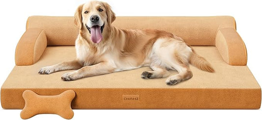XL Orthopedic Dog Bed, Extra Large Dog Bed, Dual-Sided Pet Cooling Beds with Memory Foam Washable Cover Nonslip Bottom, Waterproof XLarge Pet Couch Beds with Bolsters, Brown
