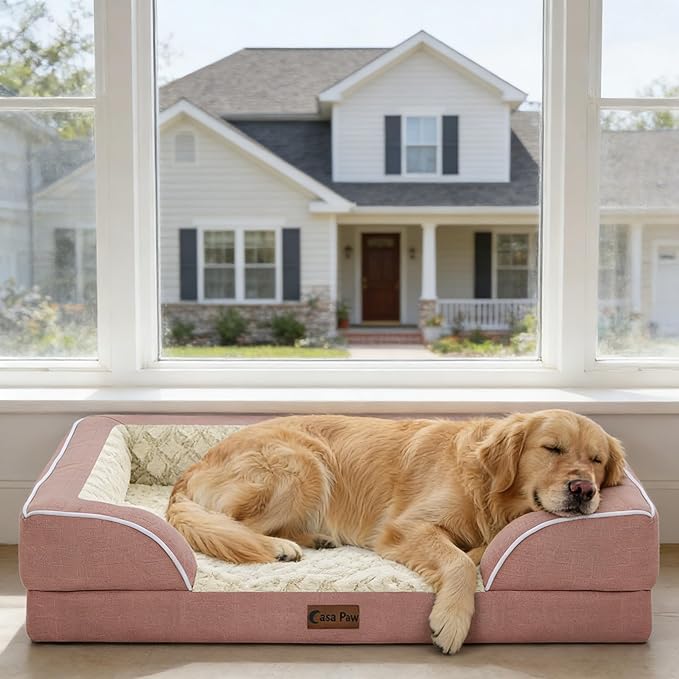 Orthopedic Dog Beds for Large Sized Dogs, Waterproof Memory Foam Large Pet Bed with Sides 36x27Inch, Non-Slip and Egg-Crate Foam Big Dog Couch Bed with Removable Washable Cover, Pink