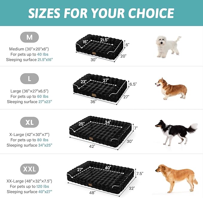 Faux Fur Orthopedic Dog Bed, Extra Large Dog Bed, Supportive Foam Pet Sofa with Waterproof Lining Cover, Washable U-Shaped Pet Couch with Anti-Slip Bottom Design, Black XXL 48x32x8 inch