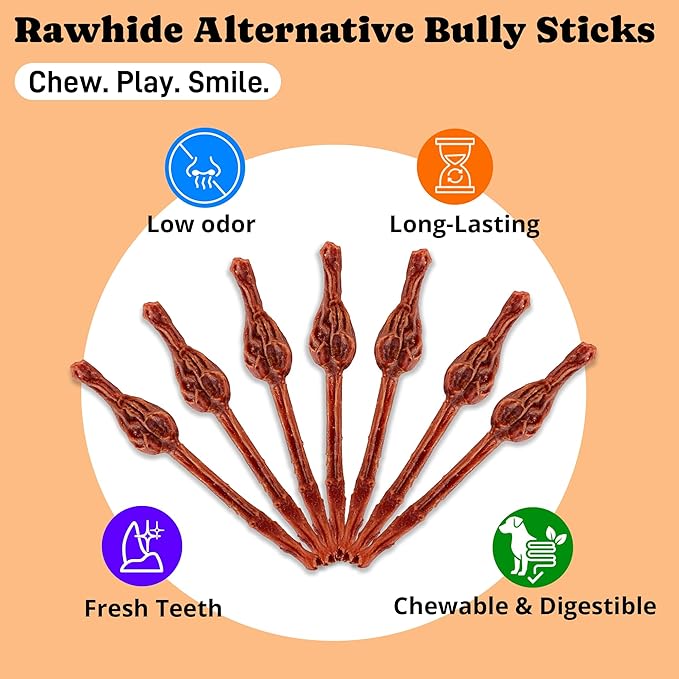 Rawhide Free Dog Chews,7inch Bully Sticks Alternative Healthy Treats for Medium/Large Dogs,Low Odor & Digestible Bully-Flavor Dog Snacks with Sensitive Stomachs,10 Count