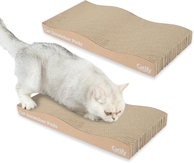 Best Pet Supplies Catify Cat Scratcher, Fun Interactive Scratchers, Posts, Poles, Claw Safe, Furniture Saver Indoor Play Support Natural Cat Behaviors Heavy Duty - Wave (2 Pack)