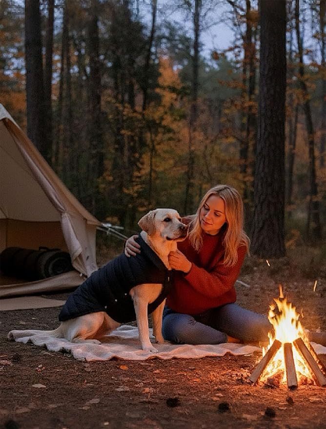 SPACE LION Dog Puffer Jacket, Down Winter Coat, Durable Outdoor Coat for Cold and Windy Conditions, Lightweight & Adjustable Fit Coats for Small & Medium Dogs, (Blue, Size12/M)