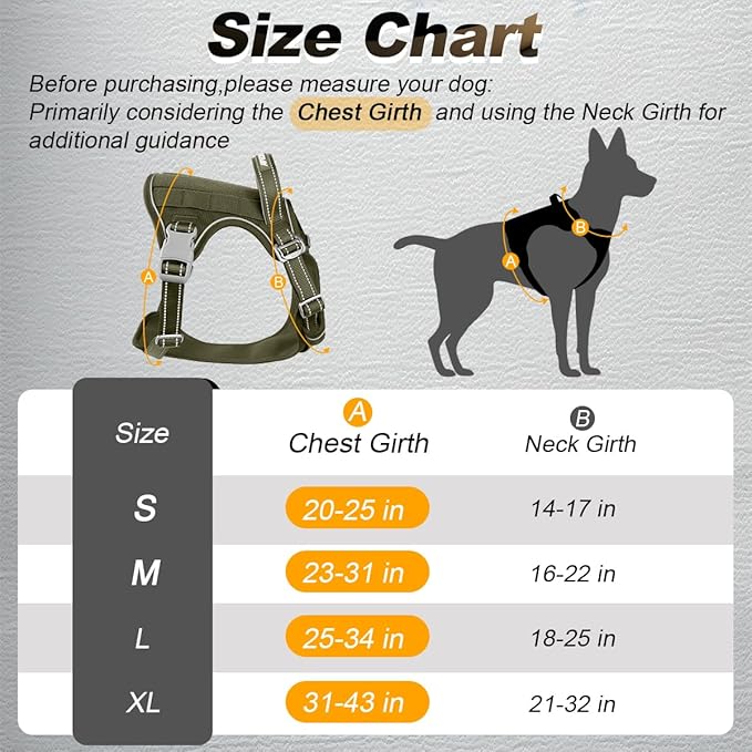 BARKBAY Service Dog Vest Tactical Dog Harness Medium Large Sized Dog Tags Personalized No Pull Adjustable Harness Reflective K9 Working Training Easy Control Military MolleSystem(Army Green,S)