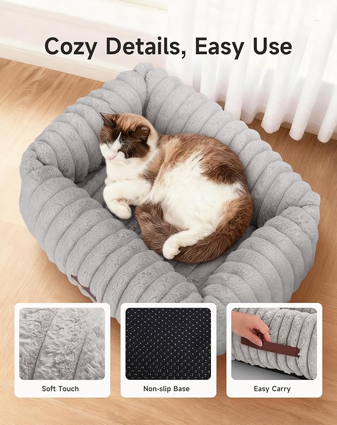 Heated Cat Bed Indoor, Pet Bed with 6 Temperature & 5 Timer Settings, Fluffy Cat Couch with Removable Machine-Washable Cover for Dogs Kitten Puppy in Winter, UL & FCC Certified, Small, Grey