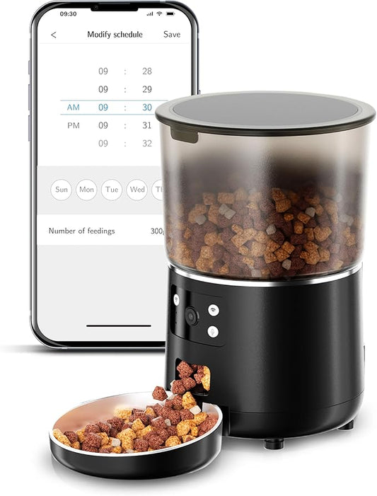 Automatic Cat Feeder with Camera, Scheduled Automatic Pet Feeding Machine, Smart App Remote Monitoring, 4L Large Capacity Dog Food Dispenser