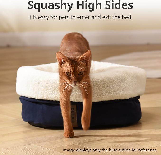 Self Warming Cat Bed, 17.7" x 13.7" Anti-Slip Soft Round Thermal Pet Cushion Bed for Kittens, Cats, Puppies and Small Dogs, Blue