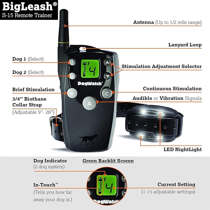 DogWatch S-15 No Shock Dog Training Collar with Remote 1/2 Mile Range - Dog Collar Beep and Vibration, Waterproof & Rechargeable Collar for Small Medium Large Dogs