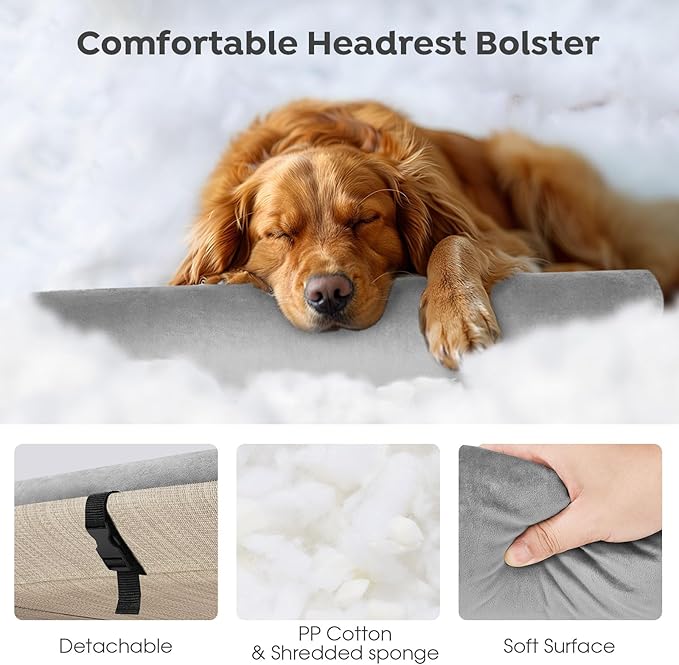 Veehoo Large Elevated Dog Bed, Outdoor Raised Dog Cot Hammock Bed with One-Sided Removable Headrest Bolster, Cooling Breathable Washable Teslin Mesh, Off Ground, Anti-Slip, L, CWC2204BCP