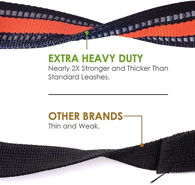 JSXD Heavy Duty Double Handle Dog Leash - 5 FT with Padded, Reflective Rope for Small to Large Dogs (Wide-Orange)