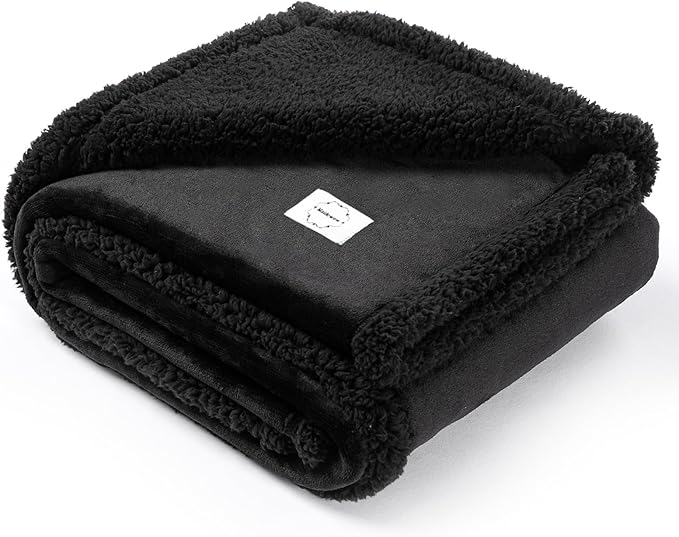Black Waterproof Calming Pet Blankets for Dogs Reversible Fluffy Sherpa Fleece Pets Blanket for Dog Cats Warm Couch Sofa Beds Covers Washable (Black,XL-85x57in)