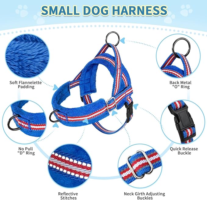 SlowTon No Pull Small Dog Harness and Leash Set, Puppy Soft Vest Harness Neck & Chest Adjustable, Reflective Lightweight Harness & Anti-Twist Pet Lead Combo for Small Medium Dogs (DB-Front Clip, S)