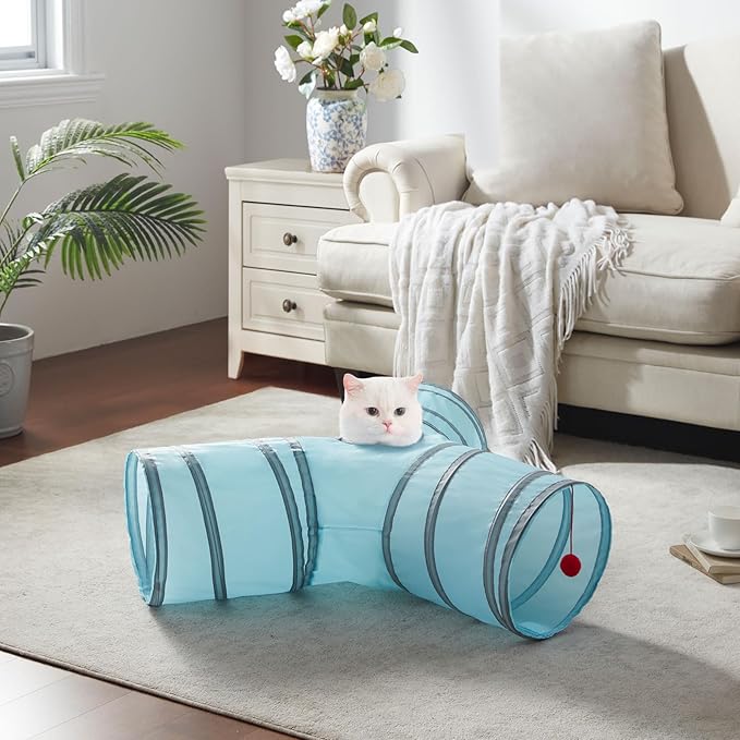 Cat Tunnels for Indoor Cats 3 Way Play Toy Kitty Tunnel Peek Hole Toy with Ball for Cat Tube Fun for Rabbits Kittens and Dogs