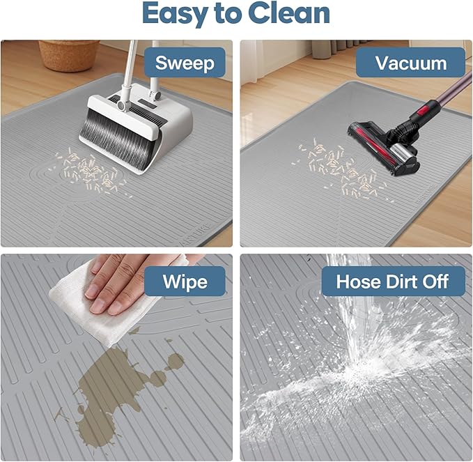 Lorvain Cat Litter Mats, 45" x 30" Extra Large Silicone Cat Mat for Litter Box, Easy to Clean Kitty Litter Trapping Mat, Soft on Kitty Paws, Waterproof, Urine-Proof Kitty Litter Mats for Floor, Grey