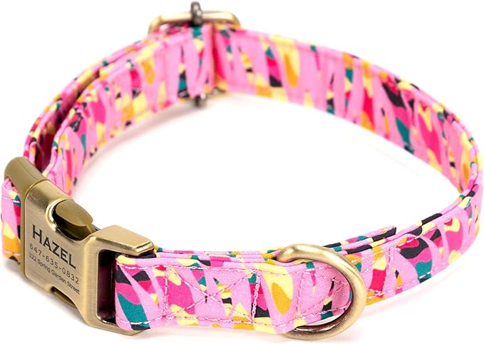 Personalized Dog Collar with Name and Phone Number Engraved,Adjustable Custom Puppy Collar,Organic Cotton Pet Collar for Small Medium Large Boy Girl Dogs