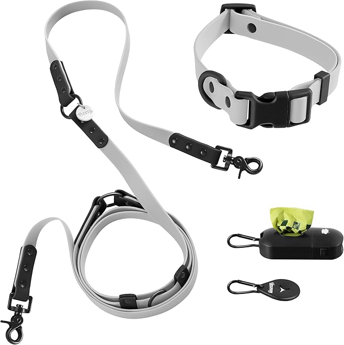 WLK1005N-5SET Luna Medium 8FT Adjustable 6-in-1 Waterproof Hands-Free Leash and Collar with LED Flashlight, Bag Dispenser, and Poop Bag Holder, Martini