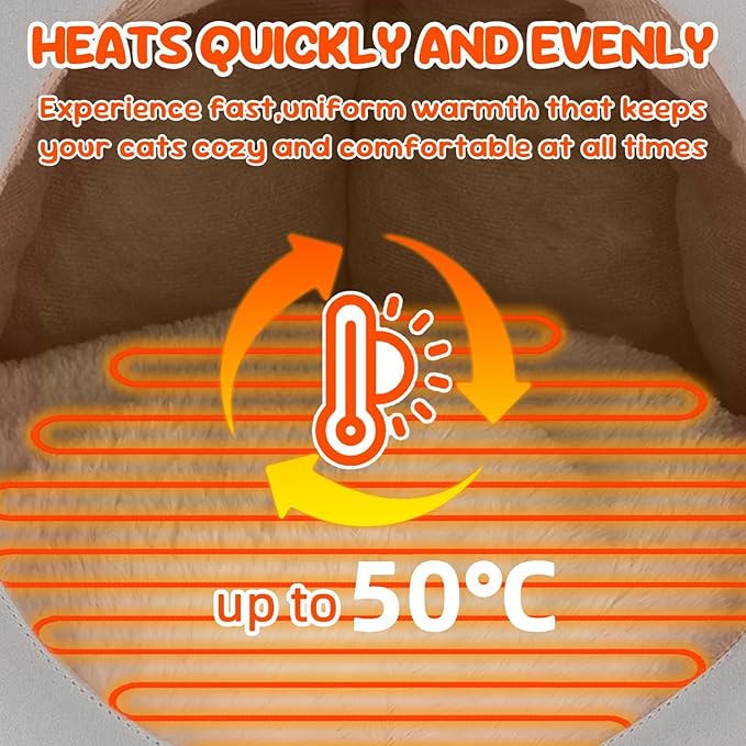 BWOGUE Indoor Heated Cat Bed, 2 in 1 Heated Cat Cave Bed with Temp Adjustable and Timer, Warming Cat Bed Thermo-Pet Nest for Indoor Cats Old Cats 16.9"×16.9"×16.1" (Gray)