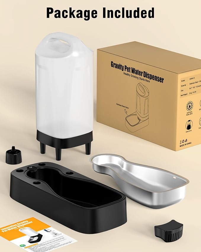 Automatic Dog Water Bowl Dispenser - with Filter 2.4 Gallon Stainless Steel Gravity Pet Water Feeder with Ergonomic Handle Design Anti Splash Drinking Bowl Easy to Clean Multi Pet Use