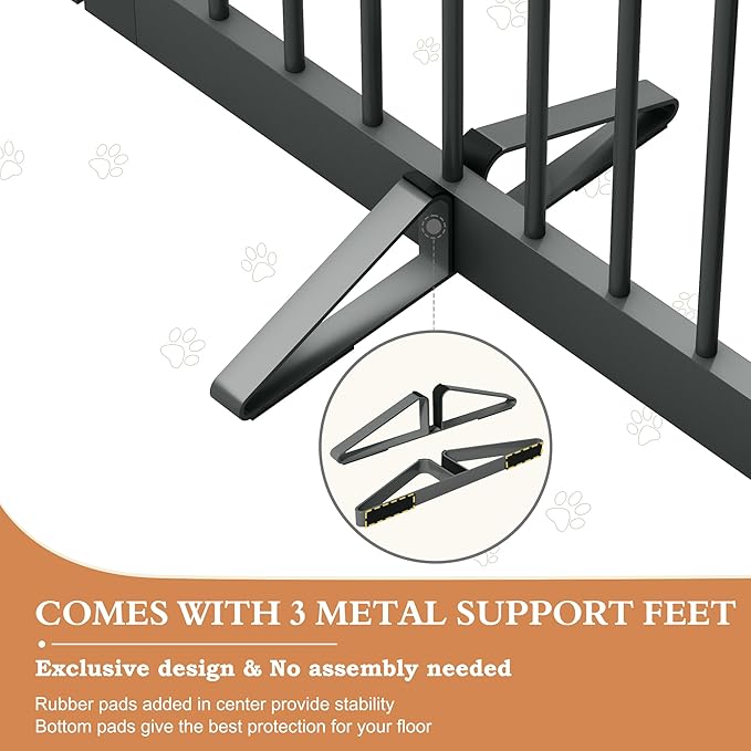 Freestanding Dog Gates with Door Walk Through, Pet Gate for Stairs, 80 inch Wide Gates Indoor, Dog Fences Indoor, Support Feet Included, 4 Panels, 32" Tall, Grey