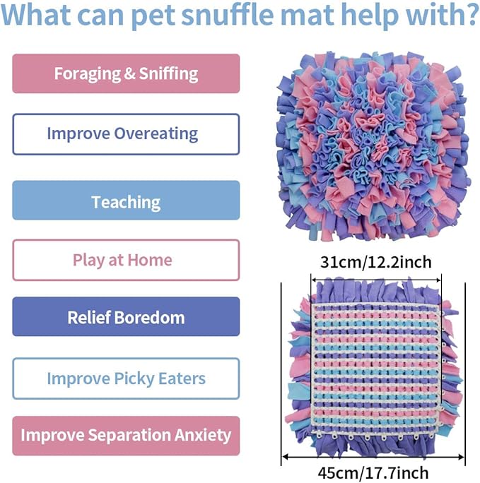 Pet Snuffle Mat for Dogs, Dog Feeding Mat, Nosework Training Mats for Foraging Instinct Interactive Puzzle Toys (Pink&Purple&Blue)