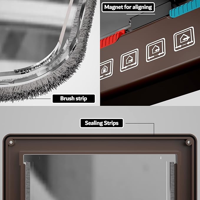 Extra Large Cat Door, Pet Door for Dog or Cat, 4 Switch Modes Locking Cat Door Interior Door Suitable for Window and Wall (Brown)