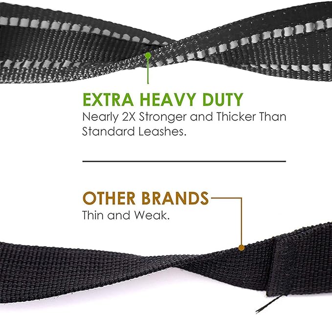 JSXD Heavy Duty Double Handle Dog Leash - 5 FT with Comfortable Padded and Reflective Rope, Suitable for Small to Large Dogs (Wide-Black)