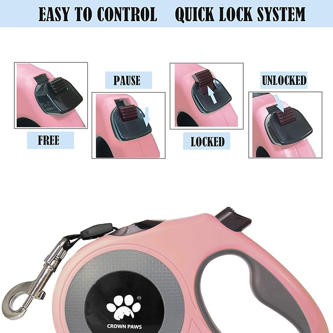 16 ft Retractable Dog Leash for Extra Large Dogs up to 130 lbs,Tangle-Free Nylon Tape,Pink Dan24 XL