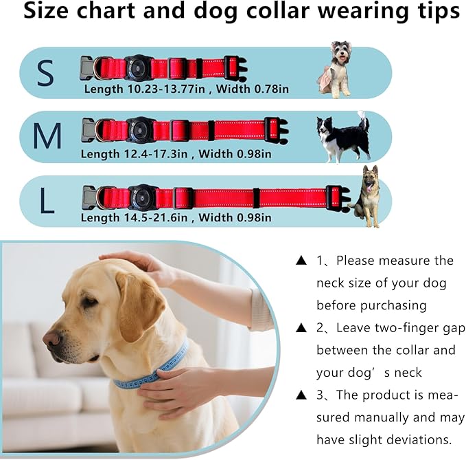 Tracking Collar for Dogs Waterproof Adjustable Air Tag Dog Collar Holder, Comfortable Dog Collars for Small Medium Large Dogs (Red, S)