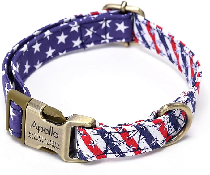 Personalized Dog Collar with Name and Phone Number Engraved,Adjustable Custom Puppy Collar,Organic Cotton Pet Collar for Small Medium Large Boy Girl Dogs