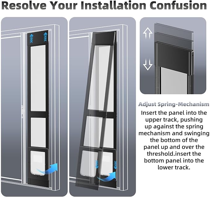 Dog Door for Sliding Glass Door with Magnetic Plastic Flat, Sliding Door Pet Doggie Door Insert with Lock, Adjustable Height No-Cut Required Doggy Door Access for Renters, Apartments, Patio (Black, S)