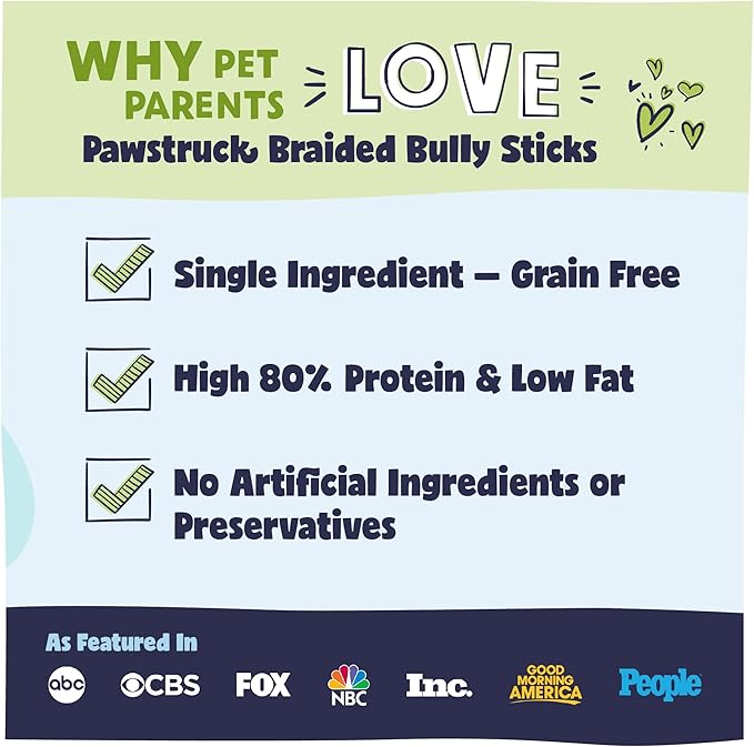 Pawstruck Natural 5” Braided Bully Sticks for Dogs, Tough Long-Lasting, Rawhide-Free, Low Odor, Healthy Single Ingredient Chew Treat for Aggressive Chewers, 10 Count, Packaging May Vary