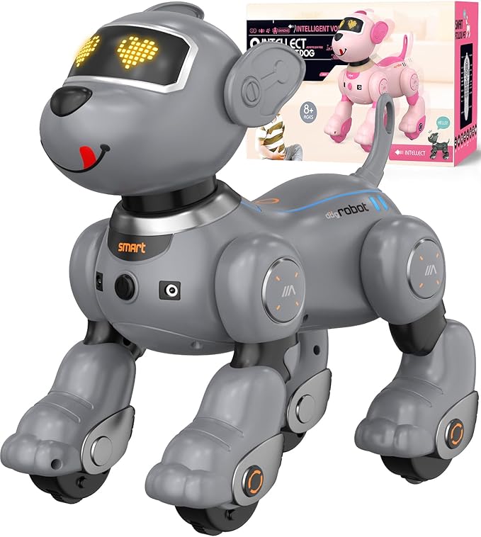 anysun Remote Control Robot Dog for Kids, Programmable Smart Puppy Intelligent Learning Dancing Walking RC Robot Toys for Girls and Boys (Gray)