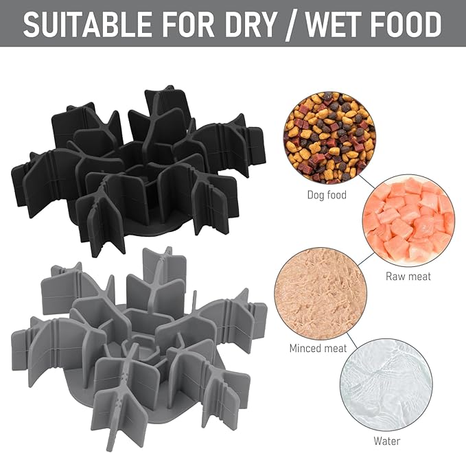 Slow Feeder Insert Dog Bowls, Extra Slow Cuttable 4.7-7in with Upgraded Lip for Dog Bowl Non-Slip Silicone Large Medium Size Dogs Anti-Chocking Feeding Pad 9XL Suction Cups for Metal Glass Bowls Grey