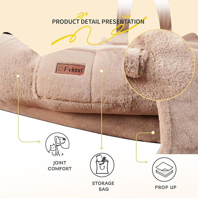 Human Dog Bed for Adults, 73"x56"x12" Washable Orthopedic Size, Faux Fur Removable, Cozy Large Present with Blanket and Pillow, Khaki