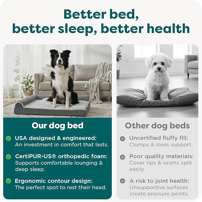 FurHaven Orthopedic Dog Bed for Large Dogs, L-Shaped Chaise Contour Mattress with Egg Crate Orthopedic Memory Foam for Joint Support, Removable Washable Cover, Large, Faux Fur & Suede, Stone Gray