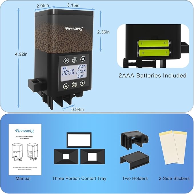 Automatic Fish Feeder for Aquarium - 320ml Timer, Moisture-Proof, LCD Display | Precision Auto Feeder for Vacation Fish Tanks, Battery Included | Unique Mechanical Design