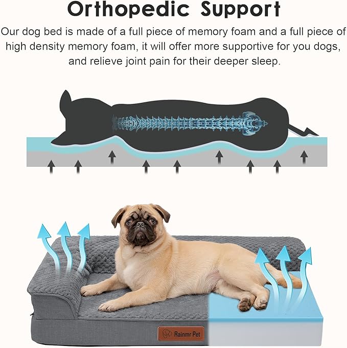 Orthopedic Dog Bed for Small and Medium Dogs, Memory Foam Pet Bed with Washable Removable Cover, Nonskid Bottom, Waterproof, for Indoor, Outdoor, Crate ＆ Car Use, 30x20x6 Inches, Dark Grey