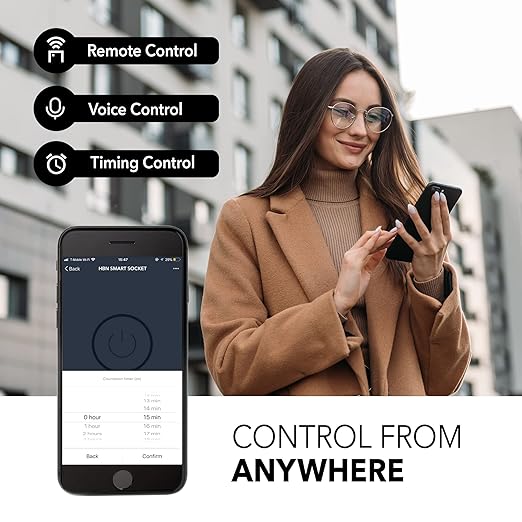 HBN Smart Plug 15A, WiFi&Bluetooth Outlet Extender Dual Socket Plugs Works with Alexa, Google Home Assistant, Remote Control with Timer Function, No Hub Required, ETL Certified, 2.4G WiFi Only