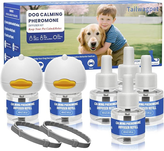 10 Pack Dog Calming Diffuser, Relaxing Pheromone for Dogs Relief Stress Reduce Barking Aggression Scratching（2 Diffuser + 6 Refills + 2 Calming Collars）