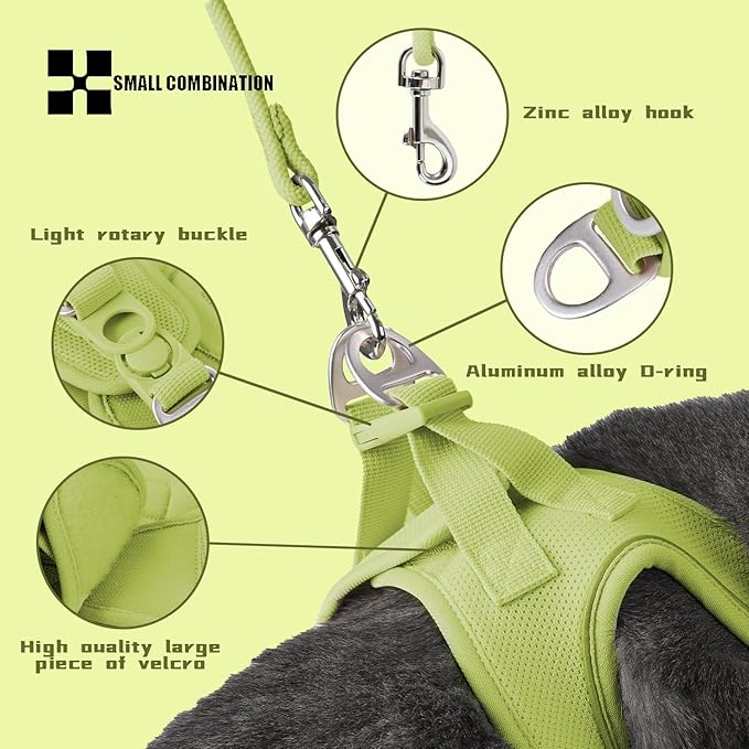 Adjustable Dog Harness with Leash, Reflective Mesh, No-Pull Design，Matching Lead Rope (Lemon Yellow, XXXS)