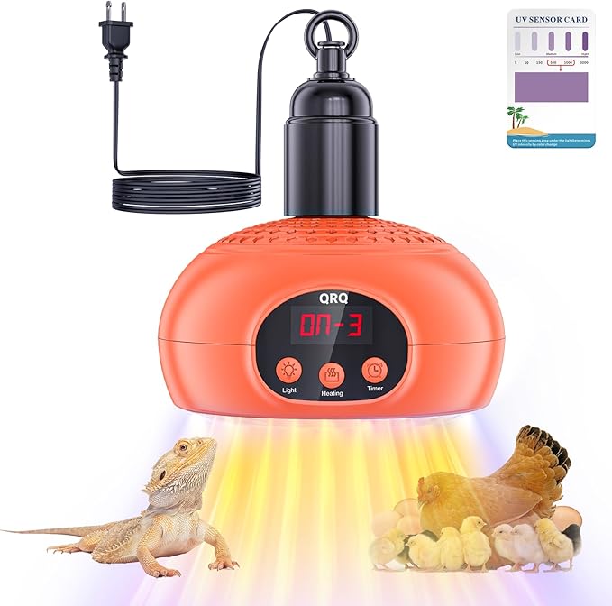 QRQ Chicken Coop Heater 200W-350W-500W Adjustment Chicken Heater with UVA UVB Ligh 3-6-9-12H Timer, Chicken House Dog House Greenhouse H-Eater Outdoor,for Dog Cats Reptile Bird (Orange)