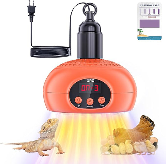 QRQ Chicken Coop Heater 200W-350W-500W Adjustment Chicken Heater with UVA UVB Ligh 3-6-9-12H Timer, Chicken House Dog House Greenhouse H-Eater Outdoor,for Dog Cats Reptile Bird (Orange)