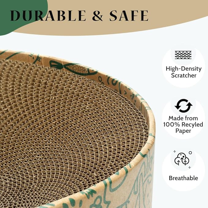 Cat Scratcher Cardboard 2in1 Oval Cat Scratcher Bed for Indoor Cats Cat Scratch Pad Bowl with Scratching Toy Corrugated Lounge Bed&Furniture Protector &Training Toy XL（Green）